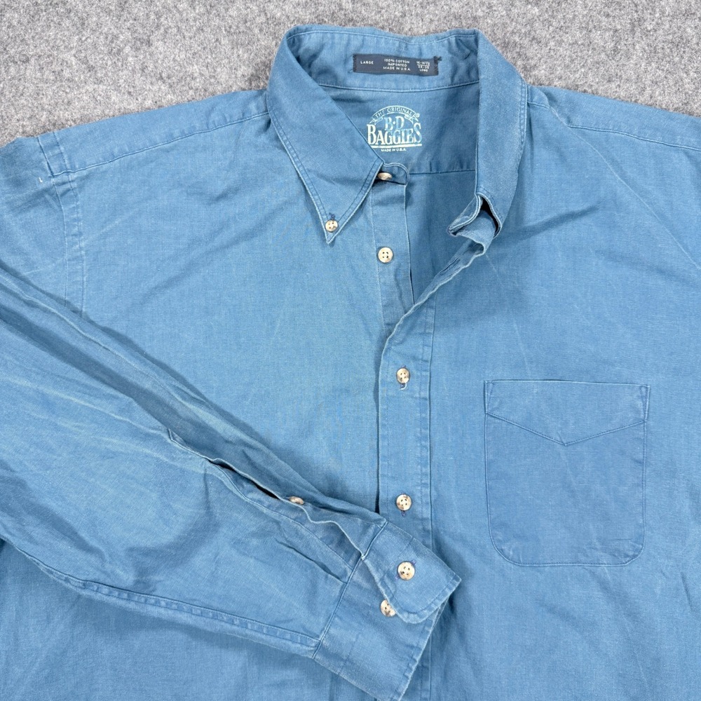 BD Baggies Mens Large Blue Cotton Button Down Shirt Long Sleeve Made in USA